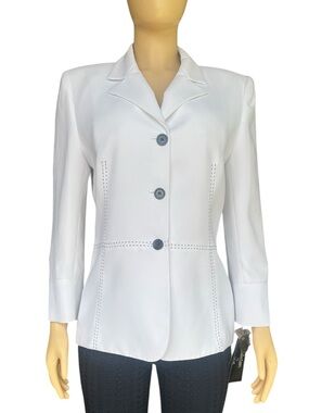 Collections for Le Suit White and Navy Women's Tailored Button Dress Jacket